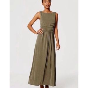 LOFT Olive Green Ruched Maxi Dress